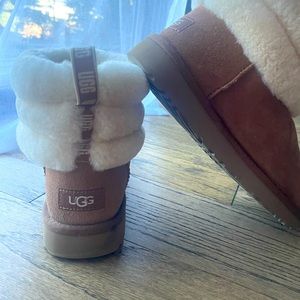 Sand colored Ugg fluff boot